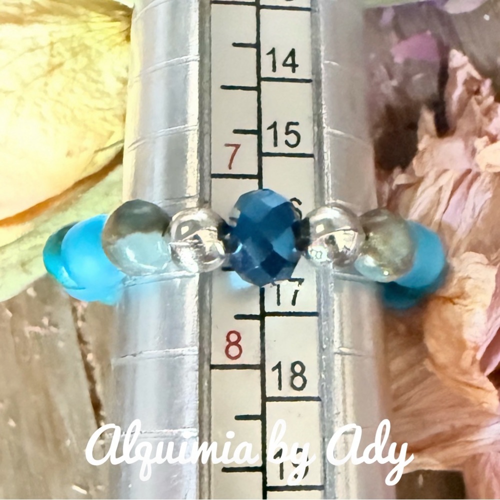 Turquoise Ring w/ Colorful Focal Bead — Size 7.5 — Steel Wire